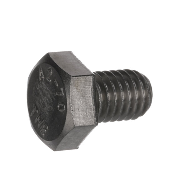 A close-up of a black Hoshizaki hex bolt.