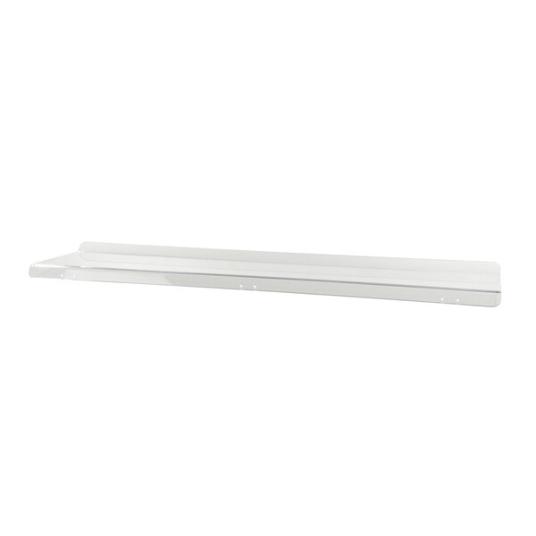 A white rectangular glass shelf with holes.