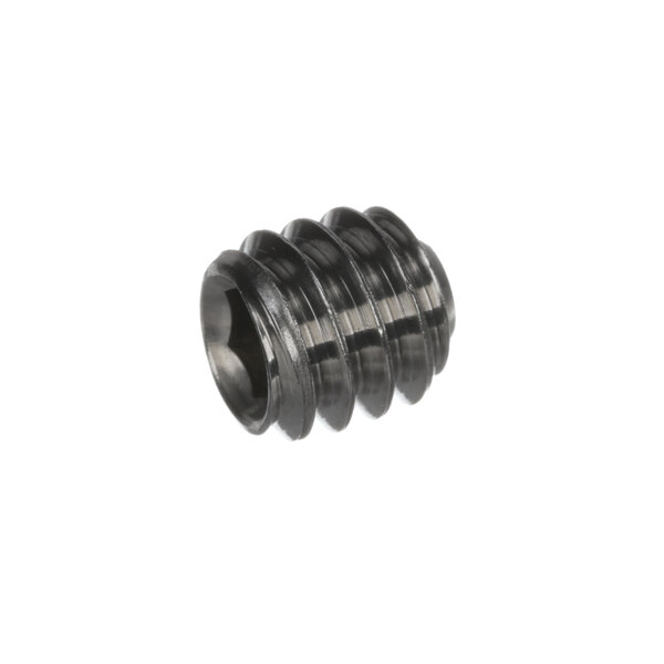 A close-up of a black Vulcan 1/4-20 screw with threads.