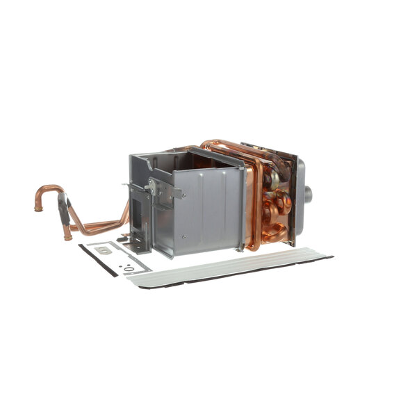 The open metal box contains copper heat exchangers.