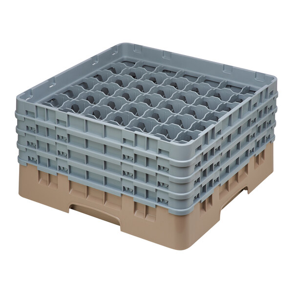 A beige plastic Cambro glass rack with extenders.