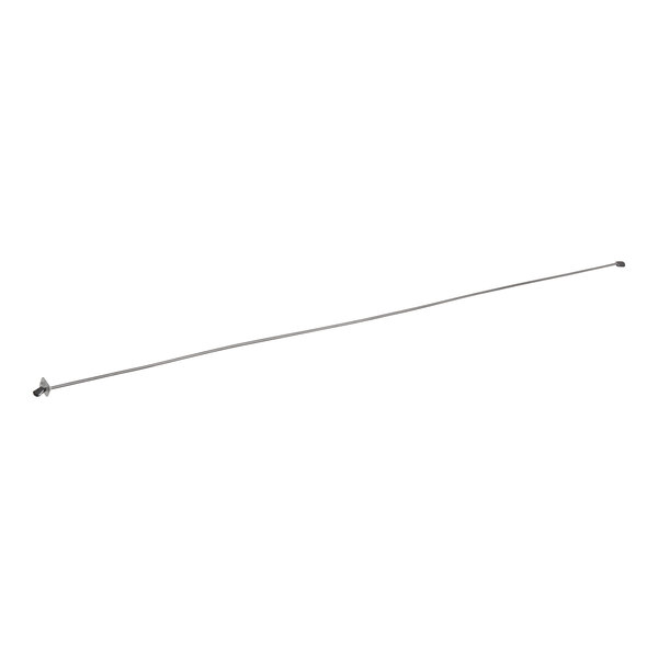A long thin metal rod with a long thin metal wire hook at one end.