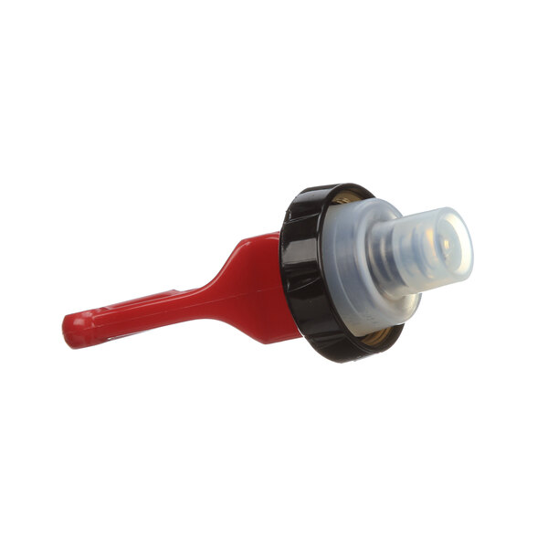 A red and black American Metal Ware plastic bottle cap and hose connector.