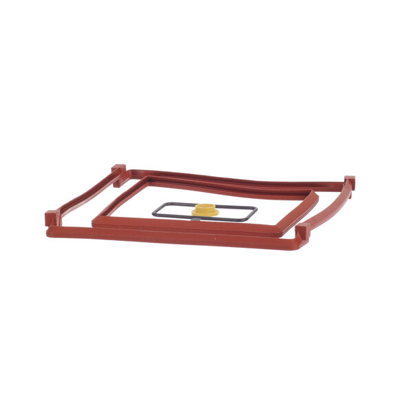 A Rinnai water heater burner gasket set in a red plastic tray with a black and red plastic frame and a yellow handle.