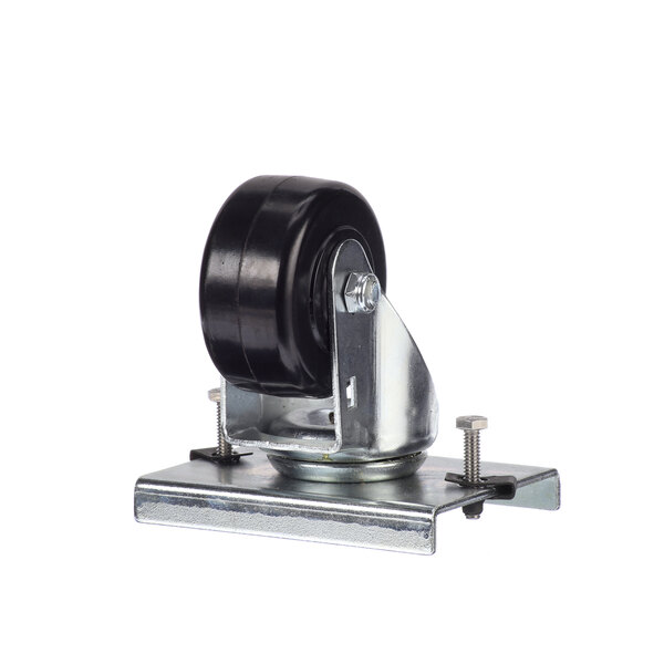 A Kairak service assembly plate caster with a black rubber wheel.
