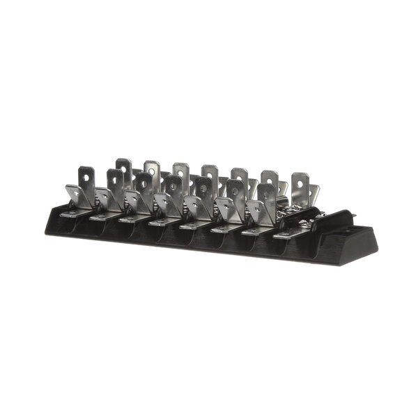 A black and silver Gold Medal Terminal Block with eight metal clips.