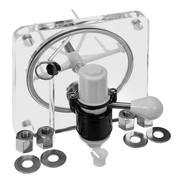 A white and black plastic Cornelius door freeze cylinder kit with nuts and bolts.