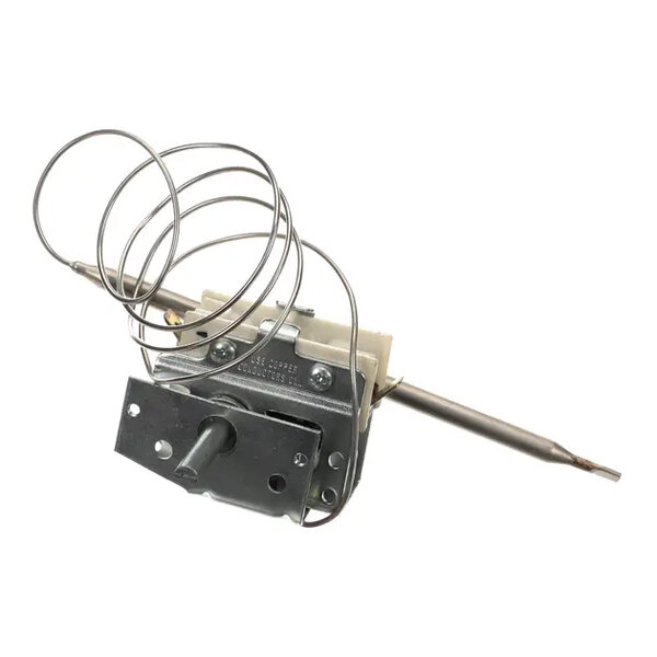 A Metro RPQC13-162 thermostat with a coiled sensing bulb and adjustment knob.