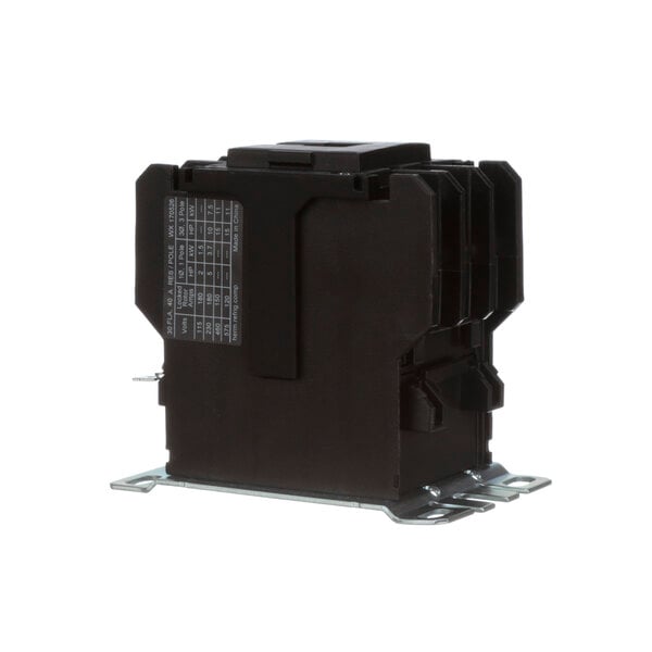 A close-up of a black rectangular Jackson contactor with metal corners.