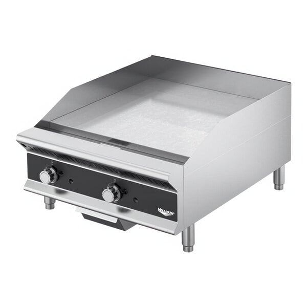 A Vollrath Cayenne heavy duty countertop griddle with manual controls.