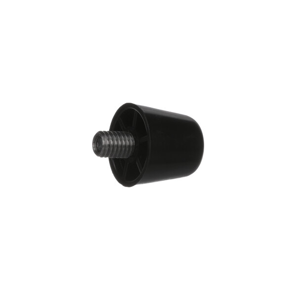 A black plastic object with a silver bolt.