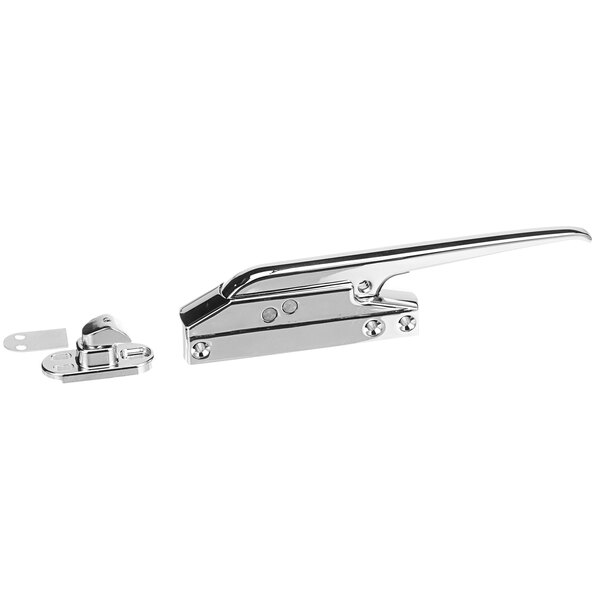 A chrome Edgemount latch mechanism with a handle.