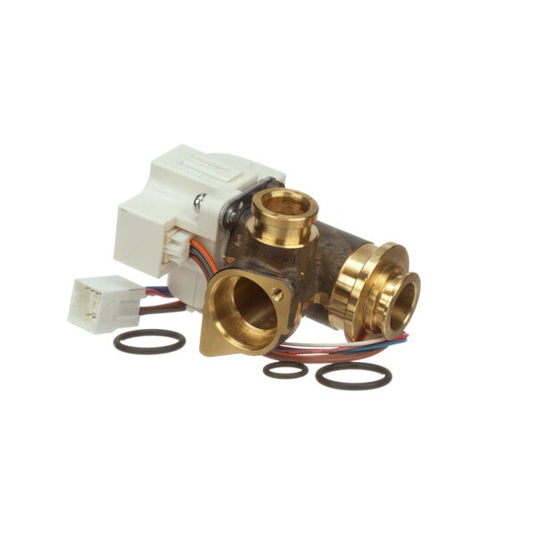 A Rinnai hot water servo valve assembly with brass fittings.