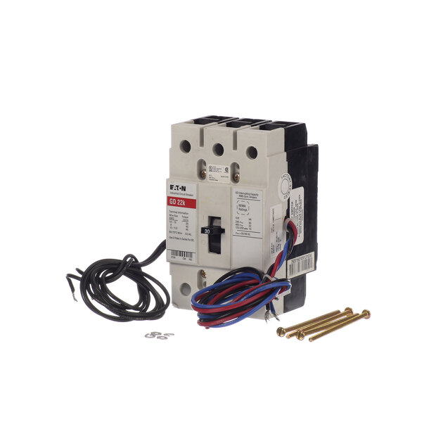 An Avtec EL BRK0333 circuit breaker with wires and screws.