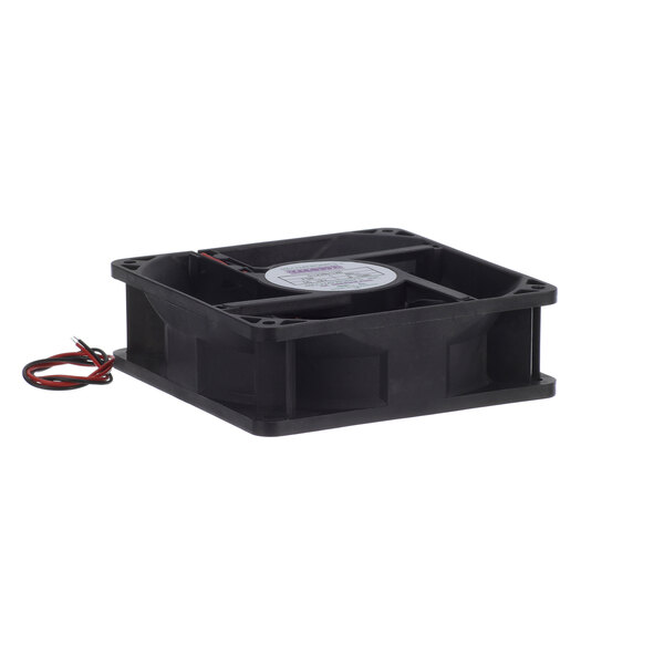 A black plastic Glastender evap fan motor with a wire.