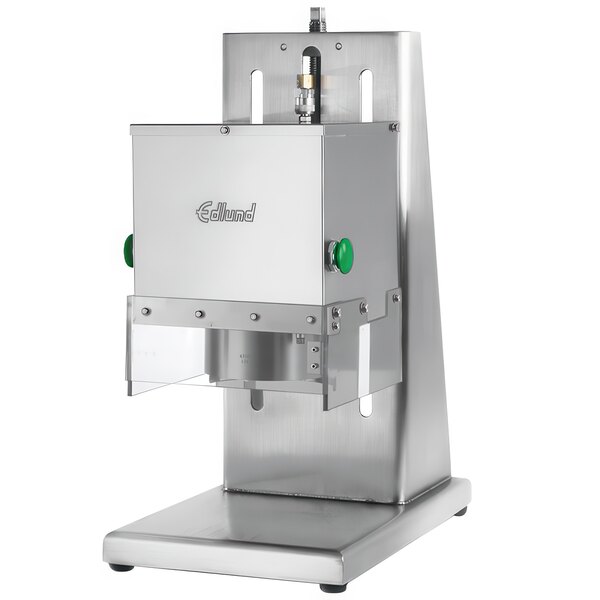 An Edlund heavy-duty air powered crown punch can opener with green buttons.