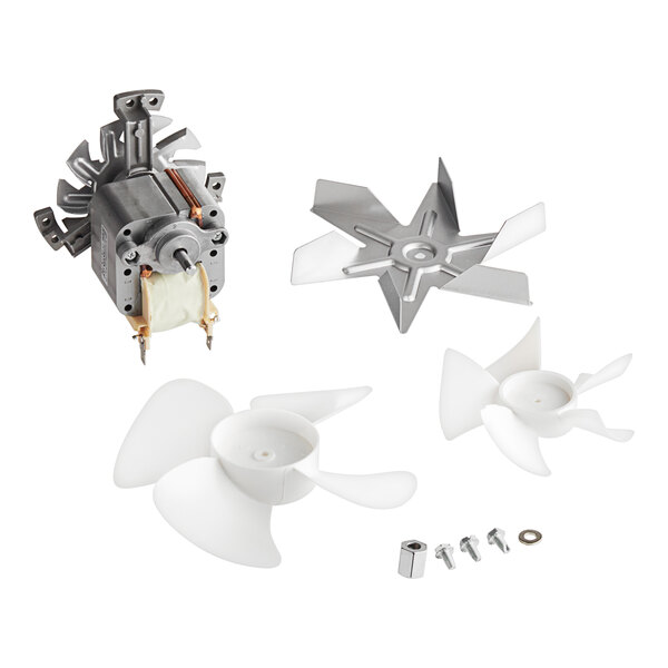 A white fan propeller with several blades.