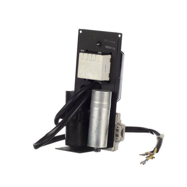 A black and silver Maxx Cold R867A-080 start component with wires and a cord.