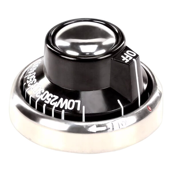 A close-up of a black Turbo Air Refrigeration thermostat knob with white text.