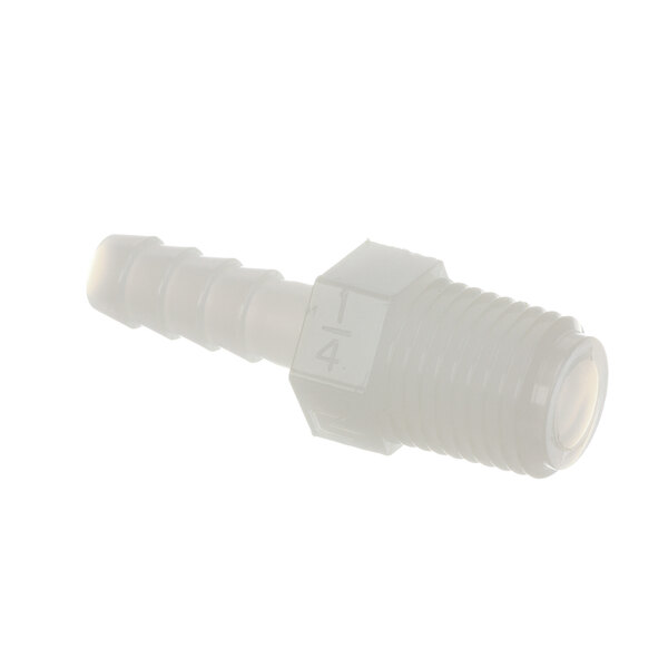 A white plastic tube with a threaded fitting.