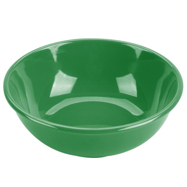 A green Thunder Group melamine salad bowl.