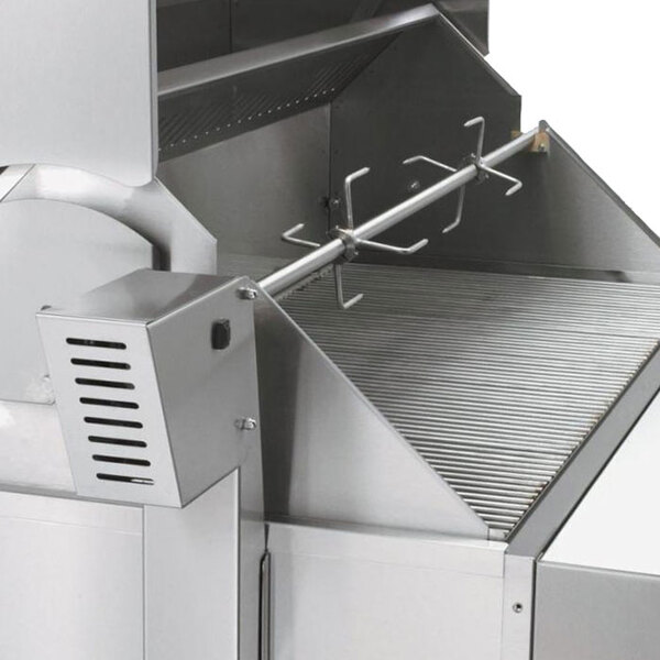 A stainless steel Crown Verity rotisserie assembly with grill racks.