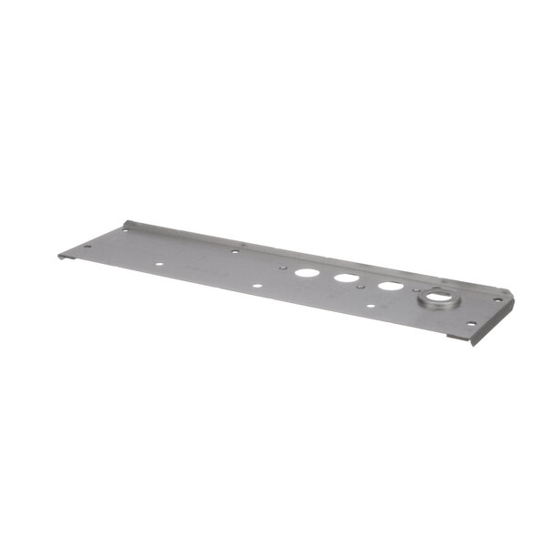 A metal plate with holes for the front of a Rinnai water heater door.