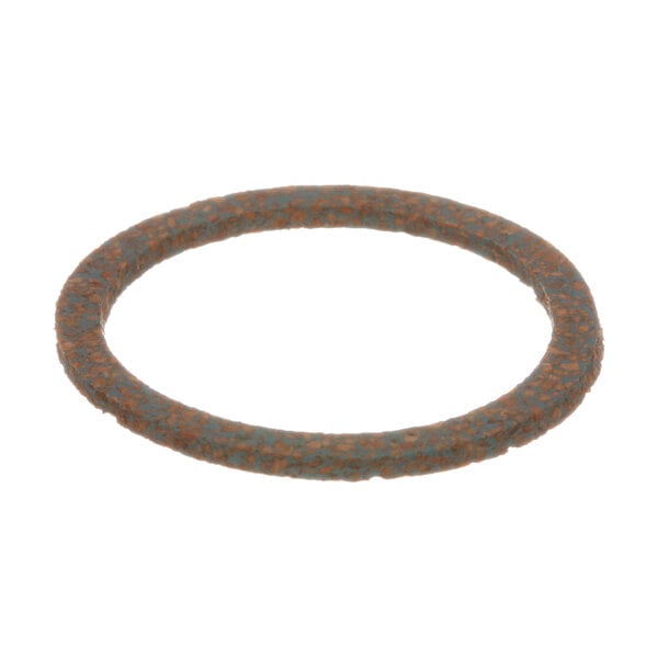 A round brown gasket with blue specks on a white background.