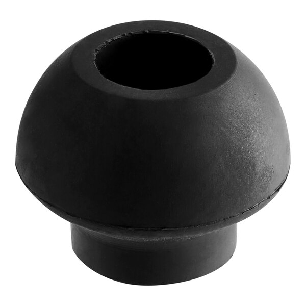 A black rubber drain stopper with a hole in the center.