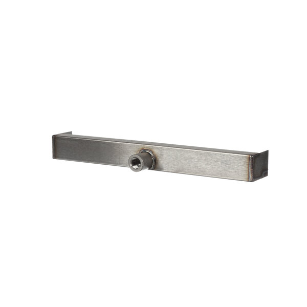 A metal Baxter gutter/drain pan bar with a hole.