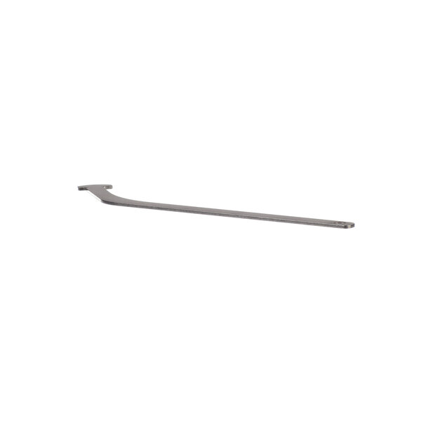 A long metal tool with a handle on a white background.