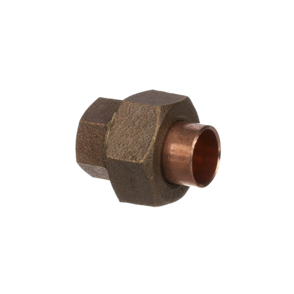 A Jackson Union copper pipe fitting attached to a copper pipe.