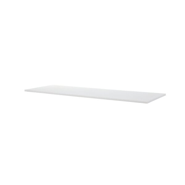 A white rectangular cutting board with a black handle.