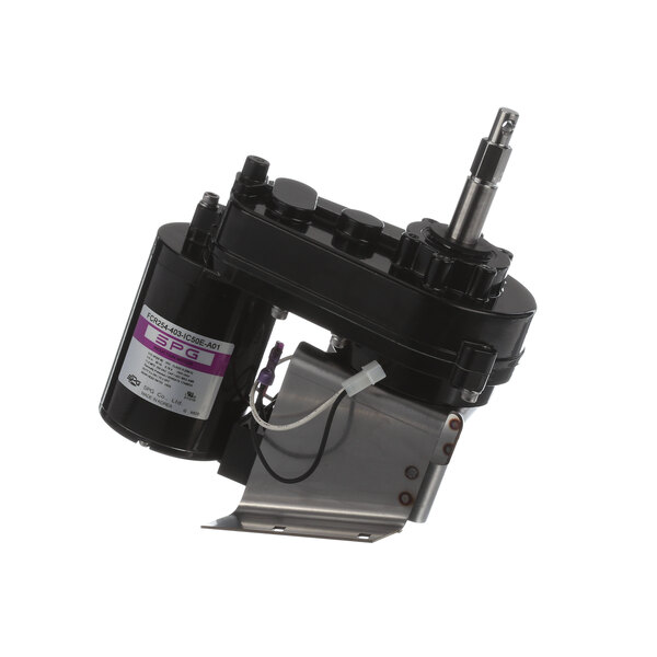 A close-up of a black Lancer drive motor with a silver machine part.