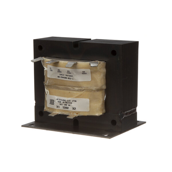 A black rectangular Hobart transformer with white labels.