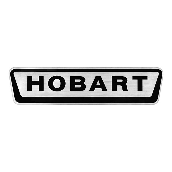 A black and white rectangular decal with "Hobart" in letters.