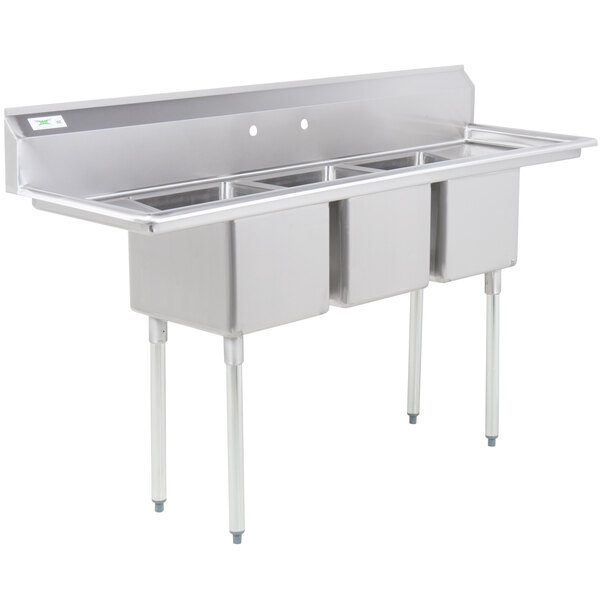 Regency 66 16 Gauge Stainless Steel Three Compartment Commercial Sink With 2 Drainboards 10 X 14 X 12 Bowls