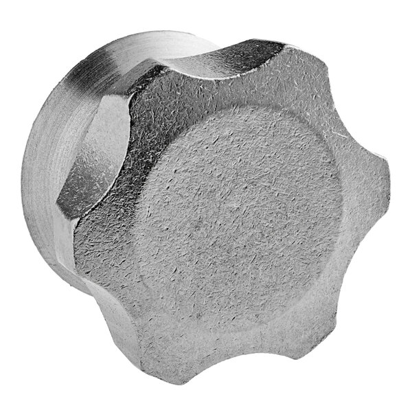 A stainless steel Hobart top cover knob with a round hole.