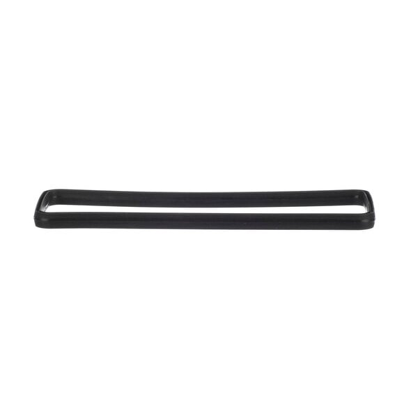 A black plastic gasket with two handles on a white background.