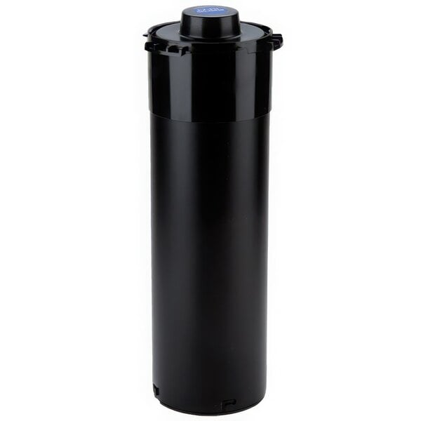 A black San Jamar EZ-Fit in-counter cup dispenser with a blue button.