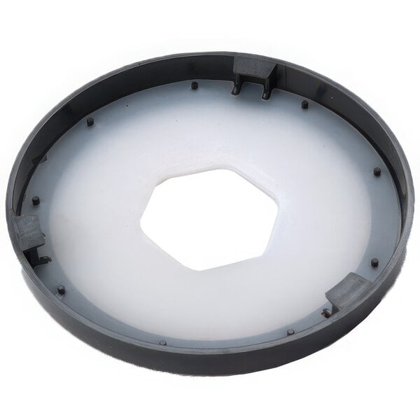 A white square San Jamar EZ-Fit cup dispenser with a circular hole in it.