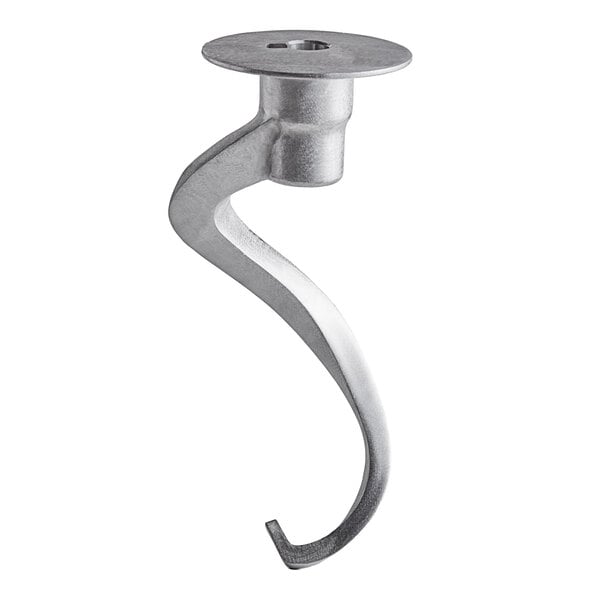 A Hobart Ed dough arm with a curved metal hook and a hole.