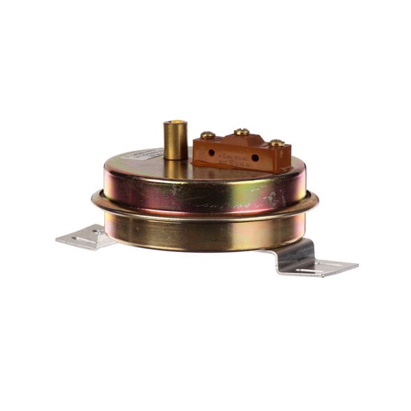 A metal round Baxter air switch with a metal base.