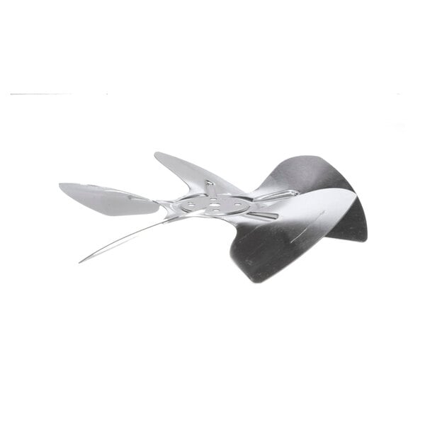 A metal propeller blade with a white background.