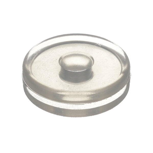 A clear plastic Newco bushing with a white circle and a round center.