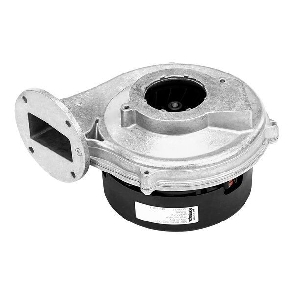 A metal and plastic Cleveland Burner Fan with a round hole in the metal part.