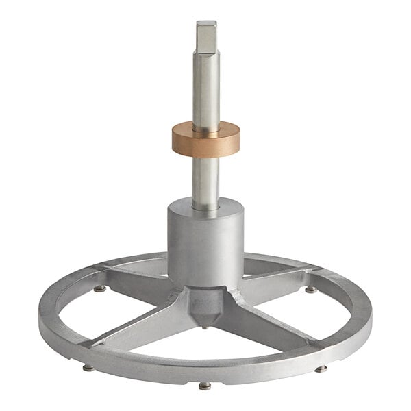 A metal Hobart #12 mixer shaft assembly with a gold ring on top.