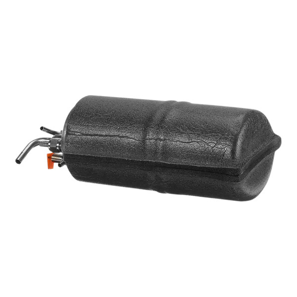 A black plastic cylinder with a crack in it.