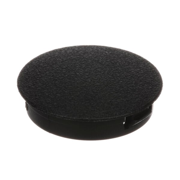 A black round Hobart plug button with a hole.