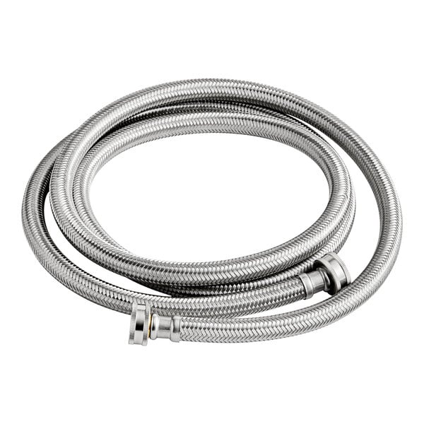 A stainless steel Hobart Fill Hose with two ends.
